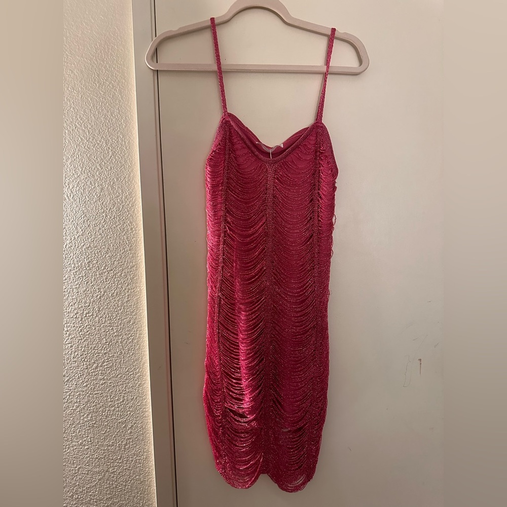 from miss lola, size medium, color sparkly magenta.